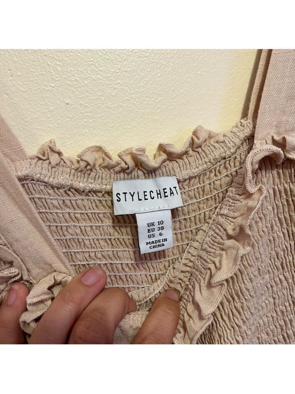 StyleCheat Cream Linen Blend Sleeveless Jumpsuit Wide Leg Ruched Bodice Beach 6 - Picture 3 of 7